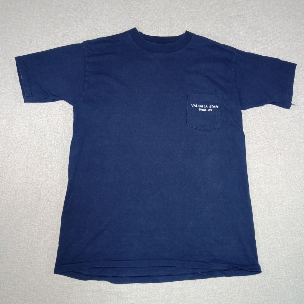 VTG 80's Valhalla Staff Pocket T-Shirt Oneita Navy Blue XL Single Stitch